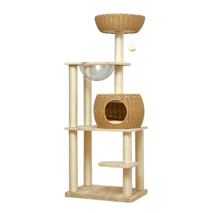 Lüks Modern mobilya büyük kedi ağacı kulesi Rattan dokuma ahşap Sisal <span class=keywords><strong>Pet</strong></span> tırmanma Scratcher <span class=keywords><strong>Post</strong></span> kınamak kedi ağaçları ev - Product Image 1