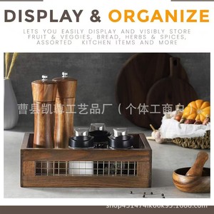 Cesta de almacenamiento de madera para mesa de salón, caja de almacenamiento de malla de hierro forjado, caja de almacenamiento multiusos para especias de cocina y - Product Image 5