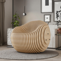 Chaise de loisirs au design paramétrique en contreplaqué découpé au laser CNC moderne personnalisée pour l'intérieur et l'extérieur, pour les hôtels, les parcs, les salles à manger, les écoles