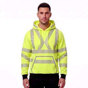 Sudadera con Capucha de Alta Visibilidad para Hombre, Color Amarillo Neón, Cinta Reflectante Chevron, Sudadera con Capucha de Forro Polar, Ropa de Trabajo para Invierno - Product Image 1