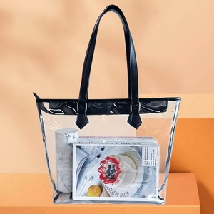 Sac fourre-tout en PVC transparent avec logo personnalisé imprimé, fermeture à glissière et poignée en cuir, imperméable, cadeau, voyage, messager - Product Image 4