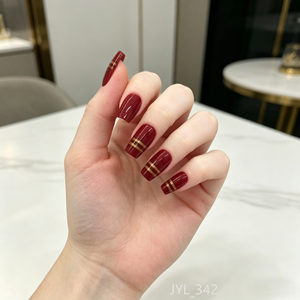 <span class=keywords><strong>Faux</strong></span> <span class=keywords><strong>ongles</strong></span> à presser personnalisables, 24 pièces, carrés, rouge <span class=keywords><strong>bordeaux</strong></span>, rayures dorées, brillants, réutilisables, avec colle, kit DIY élégant pour les <span class=keywords><strong>ongles</strong></span> - Product Image 1