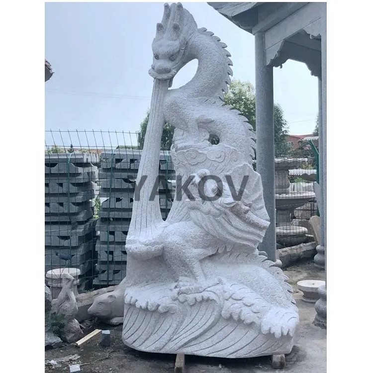 Резная вручную Статуя китайского дракона из гранита для украшения сада