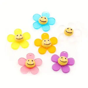 Matte Smiley Face Flowers for Jewelry Making Chain Accessories Transparent New Solar Flower Style Acrylic Color 25mm