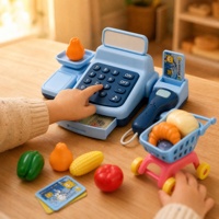 Caisse enregistreuse en plastique pour enfants de 4 à 9 ans, ensemble de jeu d'imitation de caissier de 38 pièces avec scanner, balance, chariot et panier de courses