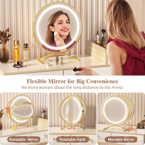 Specchio da Trucco Moderno Eco-Friendly con Luci e Presa di Corrente, 3 Colori, Luminosità Regolabile, Cassetti Contenitore per Cosmetici - Product Image 5