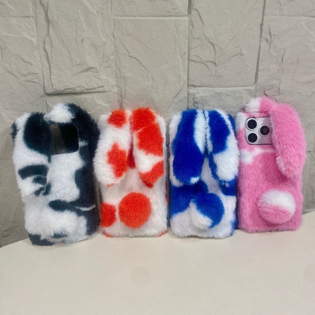 Wholesale Custom TPU Plush Rabbit Ear Phone Case Soft Furry Animal Ears Design 360 Protection Shockproof for 13-17