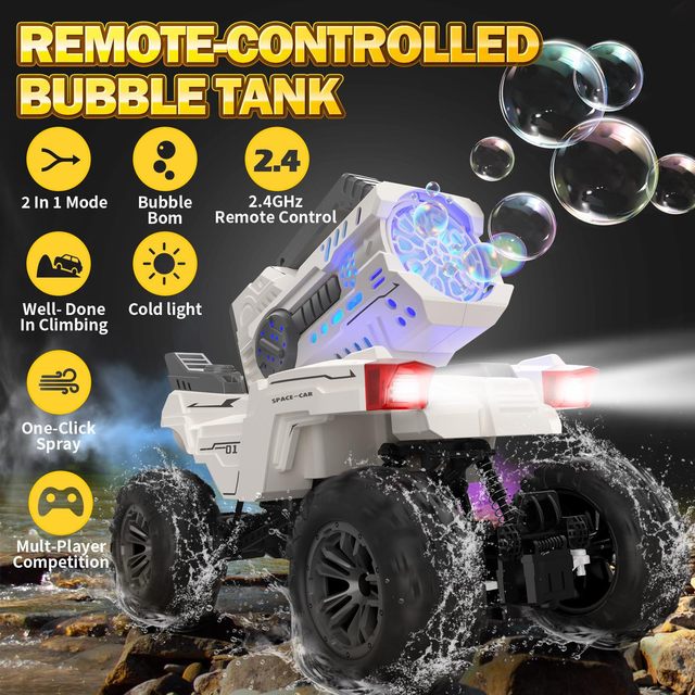 RC Car Toy 2.4G Electric Plastic Bubble Car Toy With Light Remote Control Spray Vehicle Toy for Kids Outdoor Play