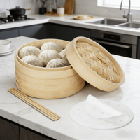 Ensemble de cuisson vapeur chinois en bambou Addreen, panier vapeur pour maïs et aliments, avec couvercle, doublures en papier et baguettes