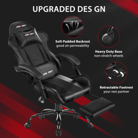 Chaise pivotante VANBOW en cuir synthétique noir, ergonomique, pour jeux sur PC, chaise de bureau confortable en acier inoxydable, pour la maison et le bureau