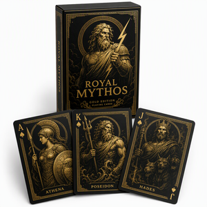Cartes à jouer de luxe Mythos Gold Edition, finition lin doré, coins arrondis |   Art de personnage mythologique haut de gamme | - Product Image 1