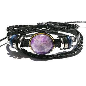 Pulsera tejida <span class=keywords><strong>de</strong></span> cuero <span class=keywords><strong>de</strong></span> vaca con cristales naturales, ojo <span class=keywords><strong>de</strong></span> tigre, amatista, <span class=keywords><strong>jade</strong></span>, venta al por mayor <span class=keywords><strong>de</strong></span> joyería. - Product Image 5