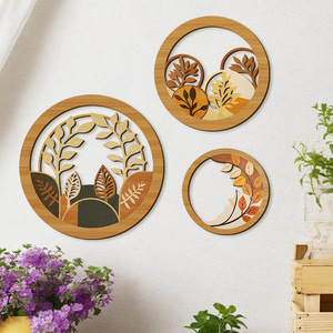 Lot de 3 sculptures murales en bois de bambou ajouré, style bohème géométrique, motif feuille végétale pastorale, pour décoration de salon, chambre, mariage et anniversaire - Product Image 3