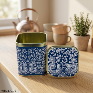 Contenedor de Alimentos de Acero Inoxidable Estilo Oriental, Rectangular con Tapa, Caja de Almacenamiento con Diseño Floral Azul - Product Image 4