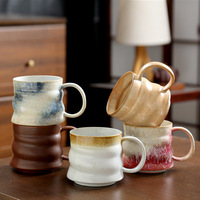 Ensemble de tasses en céramique faites à la main, tasses à café rustiques avec des rainures horizontales, tasses à thé texturées et émaillées, couleurs assorties pour la maison
