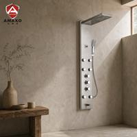 Panneau de douche AMAXO en acier inoxydable SUS 304, système de douche multifonctionnel, panneau de douche de luxe pour hôtel, douche à effet pluie