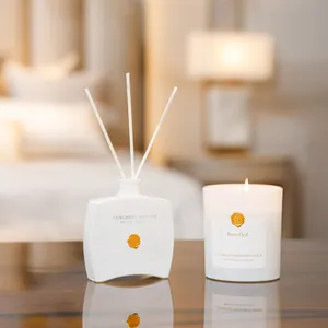 Luxe Design Sandaal 33 Zoete Bloem Soja Wax Etherische Olie En Geurkaars Set Gift Box Riet Diffuser Cadeau Set