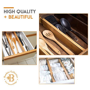 Mutfak giysileri için 4 adet bambu genişletilebilir çekmece düzenleyiciler organizatörler yatak odası gardırop & banyo depolama baharat depolama - Product Image 2