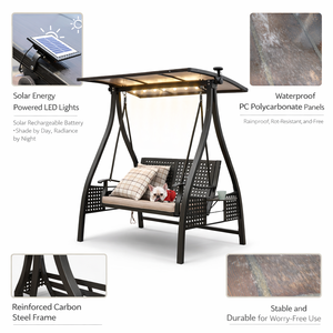 Fauteuil balançoire de jardin Meiqi 3 places en aluminium écologique avec auvent lumineux solaire pour villa, salon, parc - Product Image 3