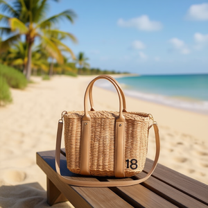 Sac à main en paille patchwork 25x18x13cm avec bandoulière pour femme, idéal pour l'été - Product Image 3