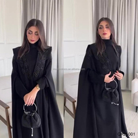 Abaya noire ouverte brodée de perles, style modeste, faite à la main, respirante, pour femme, taille unique