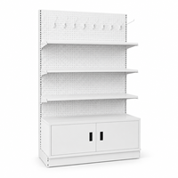 Rak Gondola Satu Sisi dari Logam untuk Display Ritel, Rak Supermarket, Rak Display Pegboard dengan Pengait, Kabinet