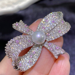 XILIANG FEIZI Kupfer vergoldete Zirkon bogen Brosche Pin Zubehör 7*<span class=keywords><strong>9mm</strong></span> Pearl Corsage Leere Halterung - Product Image 1