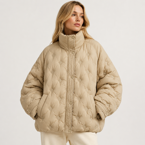 Women's Eco-Friendly Garment Dyed Designer Quilted Puffer <b>Jacket</b> <b>Waterproof</b> Windproof Breathable Lake Blue Polyester Down <b>Jacket</b> - Product Image 1