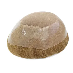 Wholesale Fine Mono Cap Indian Human Hair Wigs For Men Medium Light to Medium Density Blonde Toupee