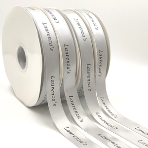 Bán Buôn Tùy Chỉnh Quà Tặng Lụa Ribbon Logo <span class=keywords><strong>Satin</strong></span>, Chất Lượng Tốt 7/8 Inch 22 Mm In Chữ Grey Polyester <span class=keywords><strong>Satin</strong></span> Ribbon - Product Image 3