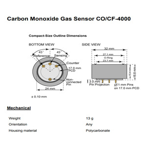 Sensor de Gas de Monóxido de Carbono Membrapor CO/CF-4000 0-4000 ppm Electroquímico para Monitoreo de Gases de Combustión en Hornillas - Product Image 3