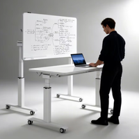 Table de formation à plateau rabattable réglable en hauteur avec surface tableau blanc effaçable à sec en PET, bureau de réunion mobile pliable pour espace de bureau