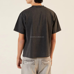 Fabricante de camisas recortadas negras lavadas para hombre, Camiseta de algodón pesado de lujo con estampado de camisetas de diseñador de gran tamaño Vintage personalizadas - Product Image 4