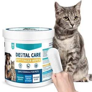 Logo kustom organik perawatan gigi hewan peliharaan membersihkan jari tisu basah untuk anjing dan kucing