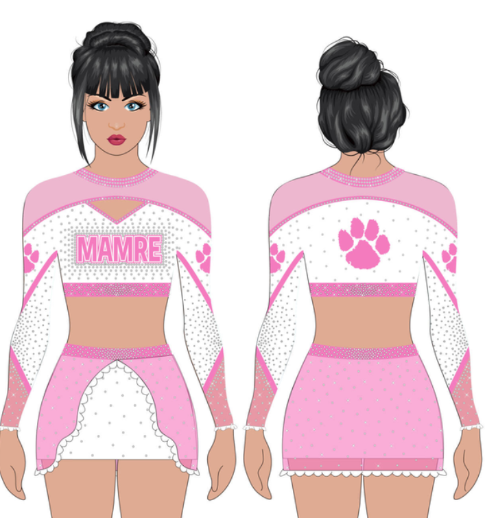Pink Cheerleading Uniform Set Bear Paw Print Crop Top Patterned Cut-Out  Cheer Skirt with Shorts