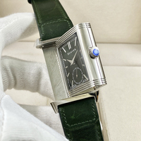 Jam Tangan Mekanik Pria Mewah Vintage Bentuk Persegi Panjang dengan Dial Detik Kecil, Tali Kulit Hijau Tua untuk Acara Formal