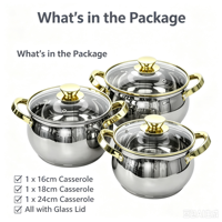 Ensemble de casseroles en acier inoxydable écologiques de qualité supérieure, style américain, compatible induction, couvercle en verre, non toxique, passe au lave-vaisselle
