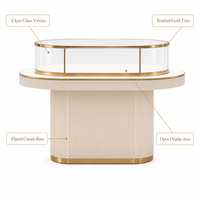 Comptoir de présentation de bijoux en verre acrylique incurvé haut de gamme, cadre or champagne, base en velours, éclairage LED de luxe, vitrine haut de gamme