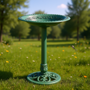 Green Pedestal <b>Bird</b> Bath <b>Feeder</b> for Outdoor Backyard Birding, Resin Traditional Design with Painted Finish, <b>Freestanding</b> for Wil - Product Image 2