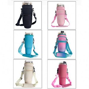 Bouteille d'eau isotherme en néoprène de 40 oz avec pochette zippée, poche avant et sangle – Cadeau original - Product Image 6