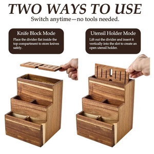 Durvex Acacia Wood Knife Block 17Pc Storage Rack <b>Desktop</b> Kitchen Utensil Organizer With Slots For Knives And Tools - Product Image 5