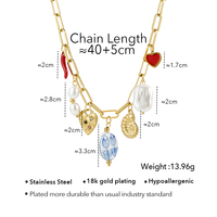 Bijoux en acier inoxydable plaqué or 18 carats collier à breloques multi-pompons uniques pendentifs en forme de cœur de perle imperméable à l'eau P253573