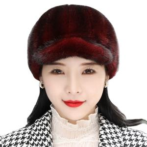 Gorro de Piel de Visón Auténtica para Mujer, Temporada de Invierno, Gorro de Piel de Visón Genuina con Visera, Moda de Lujo, Negro Marrón - Product Image 1