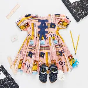 Baby Girls Clothes Short-sleeved Summer Boutique Back To School Pencils Clothing Kids Dresses Wholesale Kids Clothing Set