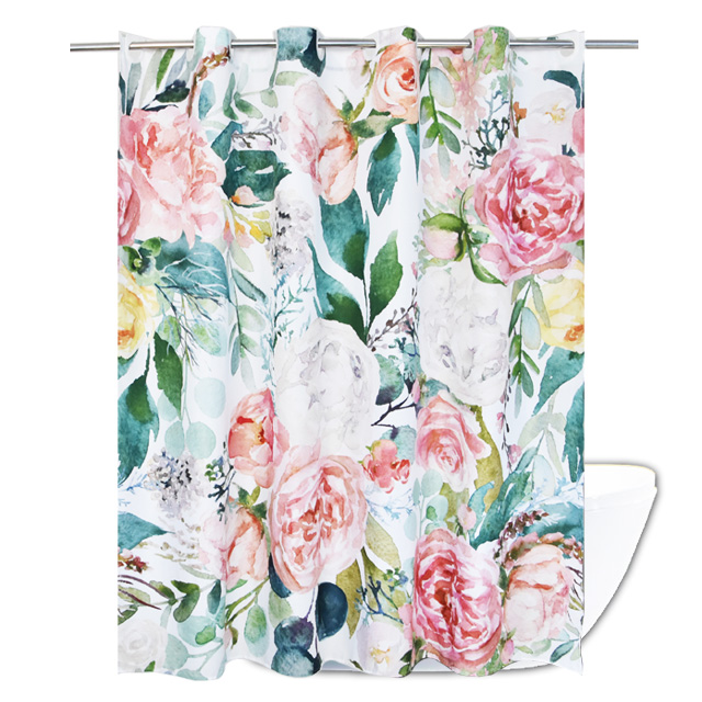 Водонепроницаемая элегантная шторка для душа из полиэстера с цветочным принтом
