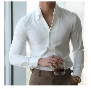 2022 Wholesale Down Collar V Neck Slim Shirt Long Sleeve Oxford Large Size Casual Summer Camisa Formal Work Shirts for Men