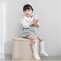 Chaussettes d'été en coton peigné de couleur unie, 1 pièce, avec nœud papillon, pour bébé et fille