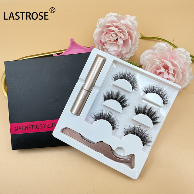 Wholesale Set of Natural Magnetic 3D Full Strip Eyelashes and Eyeliner Premium Magnetic Lashes