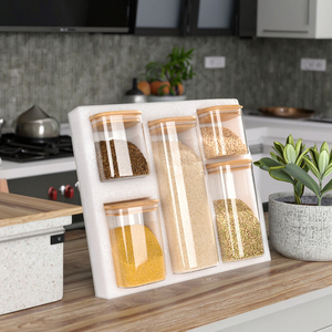 5 pièces ensemble <span class=keywords><strong>cuisine</strong></span> hermétique carré bocaux de stockage en verre avec boîte en mousse à bulles stockage à domicile bocal en verre avec couvercle hermétique - Product Image 2