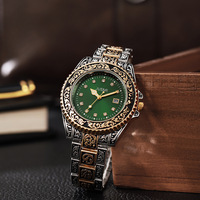 Montre homme gravée vintage best-seller, bracelet acier bicolore, cadran rond, fonction date, montre quartz
